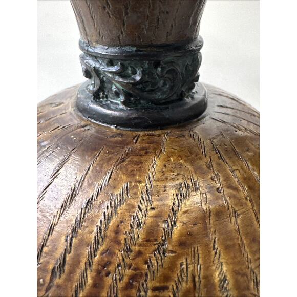 Set 2 Rustic Resin Dark Wood Pattern Pillar Candle Holders 11 Inch Ornate Metal - Picture 12 of 14